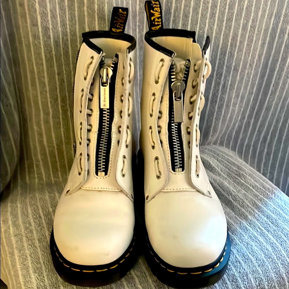 Dr. Martens White Leather Moto Boots - Picture 3 of 9